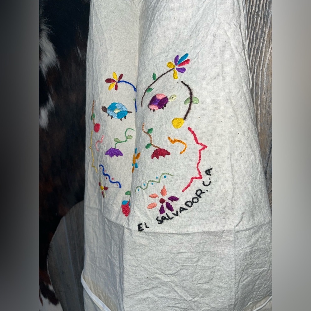 Handmade El Salvador crochet embroidered turtle colorful floral apron EUC - Picture 3 of 6